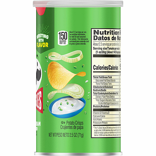 Pringles&reg Sour Cream & Onion Sour Cream, Onion - 1 Serving Can - 2.50 oz Can - 12 / Carton (84560)