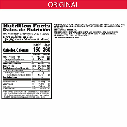 Pringles Original Original - 1 Serving Can - 2.38 oz Can - 12 / Carton (84563)