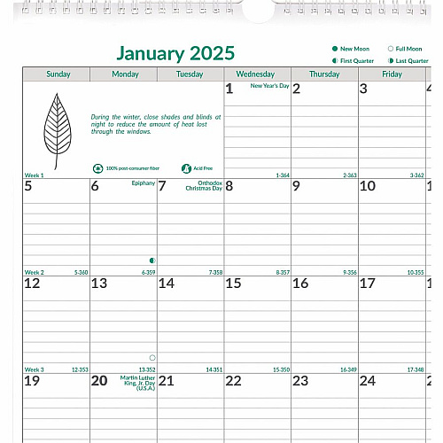 Brownline EcoLogix Monthly Wall Calendar, Twin-Wire Binding, 100% Recycled (C171103)