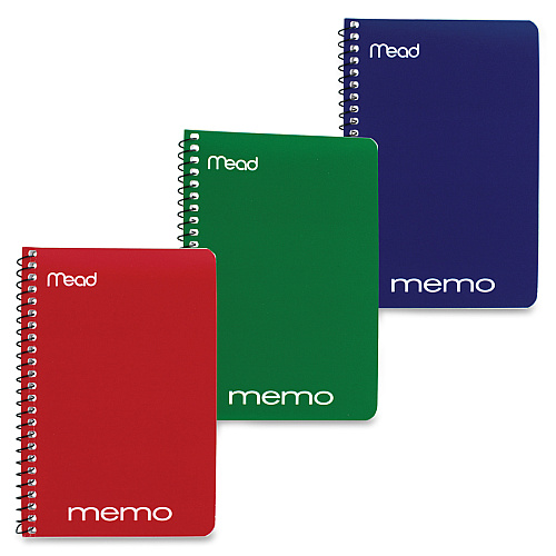 Mead Wirebound Memo Notebook 60 Sheets - Wire Bound - 15 lb Basis Weight - 3" x 5" Sheet Size - White Paper - Black Binding - Assorted Cardboard, Nylon Cover - Stiff-back - 1 Each (45534)