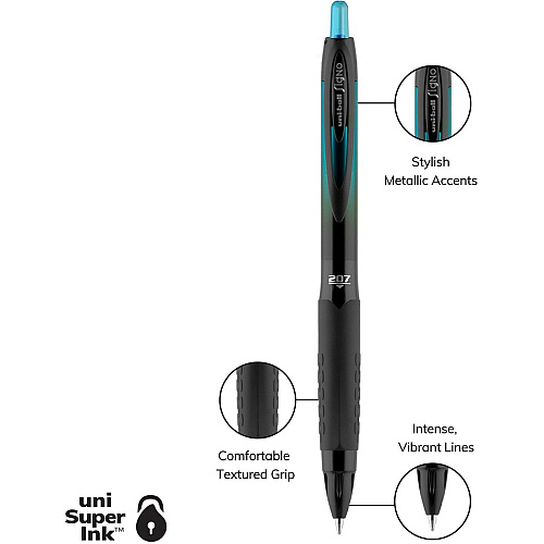 uni-ball uniball&trade; 207 BLX Gel Pens 0.7 mm Medium Pen Point - Retractable - Green/Black, Purple/Black, Black/Red, Black/Blue Ink - Pigment-based - 4 / Pack (1838182)