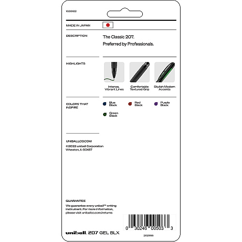 uni-ball uniball&trade; 207 BLX Gel Pens 0.7 mm Medium Pen Point - Retractable - Green/Black, Purple/Black, Black/Red, Black/Blue Ink - Pigment-based - 4 / Pack (1838182)