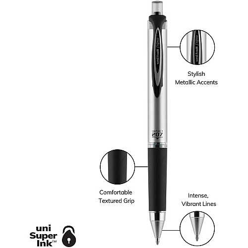 uni-ball uniball&trade; 207 Impact RT Gel Pen Bold Pen Point - 1 mm Pen Point Size - Refillable - Retractable - Black Gel-based Ink - 4 / Pack (66901PP)