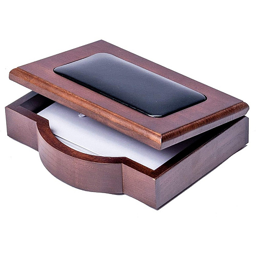 Dacasso Walnut & Leather Memo Holder 7" Height x 5.8" Width x 1.8" Depth - Wood, Leather - Walnut, Black - 1 Each (A8409)