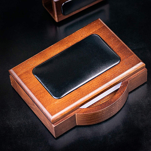 Dacasso Walnut & Leather Memo Holder 7" Height x 5.8" Width x 1.8" Depth - Wood, Leather - Walnut, Black - 1 Each (A8409)