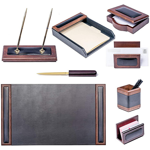 Dacasso Walnut & Leather Desk Set 1 Each (D8412)
