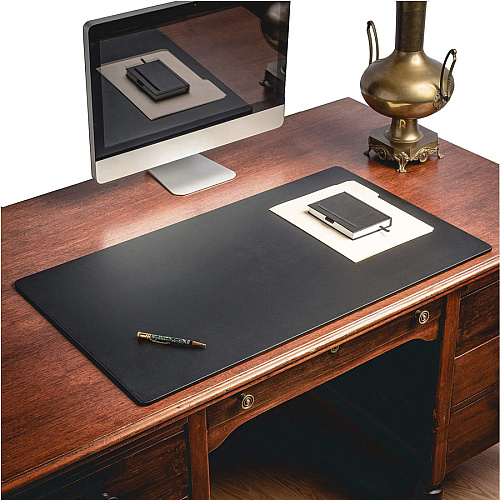 Dacasso Leatherette Desk Mat Rectangular - 38" Width x 24" Depth - Felt Backing - Leatherette - Black - 1 Each (P1032)