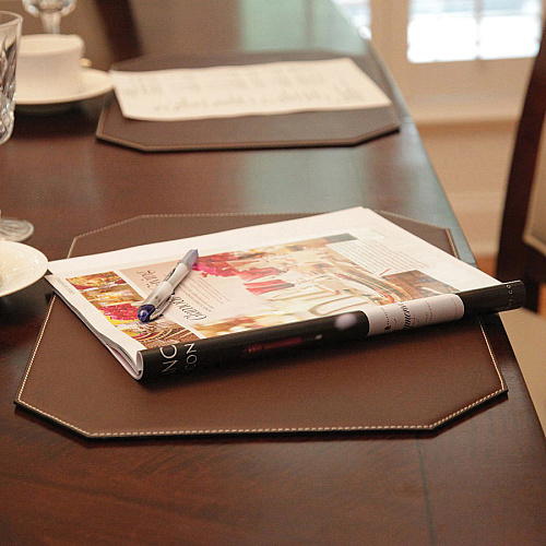 Dacasso Leatherette Cut Corner Placemat Home, Office, Conference Room - 17" Length x 12" Width - Rectangular - Synthetic Suede, Leatherette, Synthetic Leather - Brown - 1 Each (H3348)