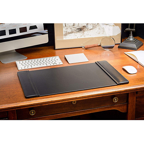 Dacasso Leather Side-Rail Desk Pad Rectangular - 22" Width x 14" Depth - Felt Black Backing - Top Grain Leather - Black - 1 Each (P1028)