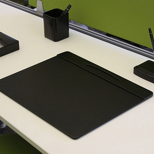 Dacasso Leatherette Top-Rail Conference Pad Rectangular - 17" Width x 14" Depth - Felt Backing - Leatherette - Black - 1 Each (P1029)