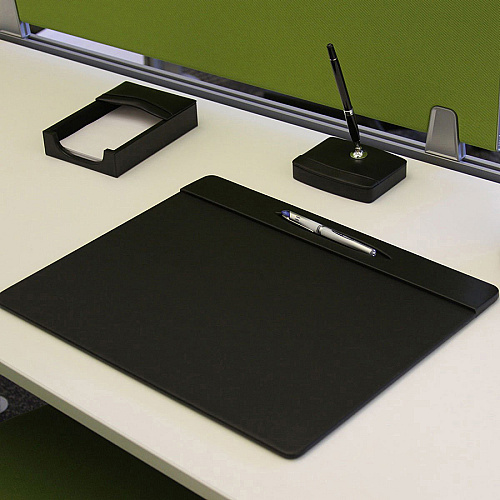 Dacasso Leatherette Top-Rail Conference Pad Rectangular - 17" Width x 14" Depth - Felt Backing - Leatherette - Black - 1 Each (P1029)