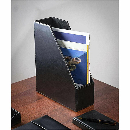Dacasso Bonded Leather Magazine Rack 12.50" Height x 4" Width x 10.13" Depth - Desktop - Black - Leather - 1 Each (A1482)