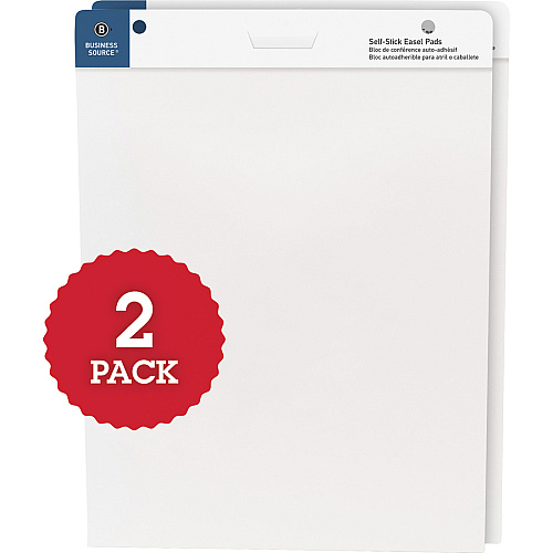 Business Source Self-stick Easel Pads 30 Sheets - Plain - 25" x 30" Sheet Size - White Paper - Cardboard Cover - Self-stick - 2 / Carton (BSN38591)