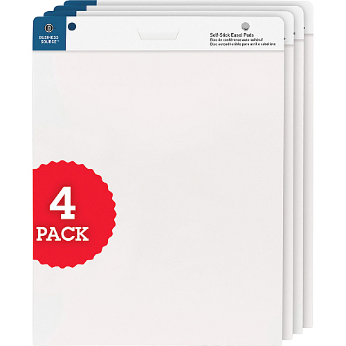 Business Source 25"x30" Self-stick Easel Pads 30 Sheets - Plain - 25" x 30" Sheet Size - White Paper - Cardboard Cover - Self-stick - 4 / Carton (BSN38592)