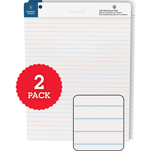 Business Source 25"x30" Lined Self-stick Easel Pads 30 Sheets - 25" x 30" Sheet Size - White Paper - Cardboard Cover - Self-stick - 2 / Carton (BSN38593)
