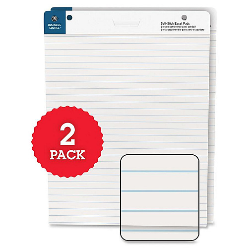Business Source 25"x30" Lined Self-stick Easel Pads 30 Sheets - 25" x 30" Sheet Size - White Paper - Cardboard Cover - Self-stick - 2 / Carton (BSN38593)