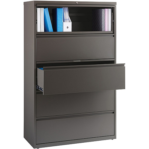 Lorell Fortress Series Lateral File w/Roll-out Posting Shelf 42" Width x 18.6" Depth x 67.6" Height - 1 x Shelf(ves) - 5 x Drawer(s) for File - Letter, Legal, A4 - Lateral - Magnetic Label Holder, Ball Bearing Slide, Ball-bearing Suspension, Ad (LLR60473)