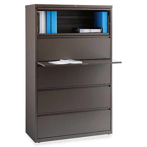 Lorell Fortress Series Lateral File w/Roll-out Posting Shelf 42" Width x 18.6" Depth x 67.6" Height - 1 x Shelf(ves) - 5 x Drawer(s) for File - Letter, Legal, A4 - Lateral - Magnetic Label Holder, Ball Bearing Slide, Ball-bearing Suspension, Ad (LLR60473)