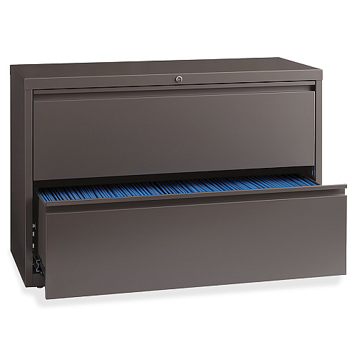 Lorell Fortress Series Lateral File 42" Width x 18.6" Depth x 28" Height - 1 x Shelf(ves) - 2 x Drawer(s) for File - Letter, Legal, A4 - Lateral - Magnetic Label Holder, Ball Bearing Slide, Ball-bearing Suspension, Adjustable Leveler, Interlock (LLR60475)