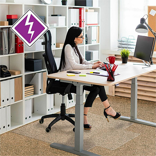 Computex&reg; Anti-Static Vinyl Lipped Chair Mat for Carpets up to 3/8" - 36" x 48" Carpeted Floor, Carpet, Electrical Equipment - 48" Length x 36" Width x 0.110" Depth x 0.110" Thickness - Lip Size 10" Length x 20" Width - Lipped - Polyvinyl C (319226LV)