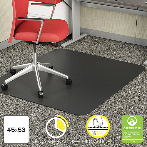 Deflecto EconoMat Chair Mat Floor, Office, Carpeted Floor, Breakroom - 53" Length x 45" Width - Rectangular - Vinyl - Black - 1 Each (CM11242BLK)