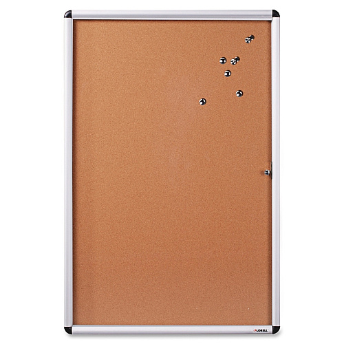 Lorell Enclosed Cork Bulletin Board 36" Board Height x 24" Board Width - Natural Cork Surface - Lock, Resilient, Durable, Self-healing - Aluminum Frame - 1 Each (LLR42706)