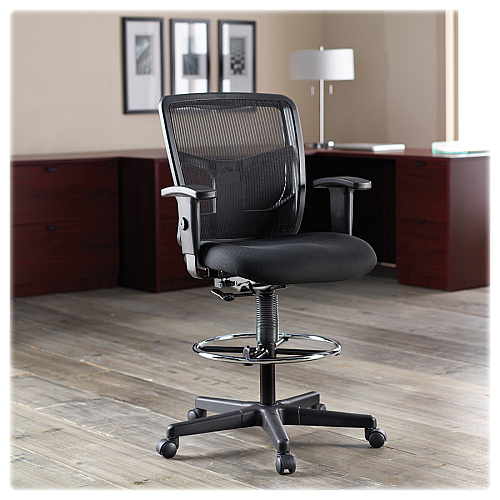 Lorell Ratchet Back Mesh Mid-Back Stool Black Seat Color - Fabric Seat Material - Black Back Color - Mesh Back Material - 5-star Base - Black - 1 Each (LLR86801)