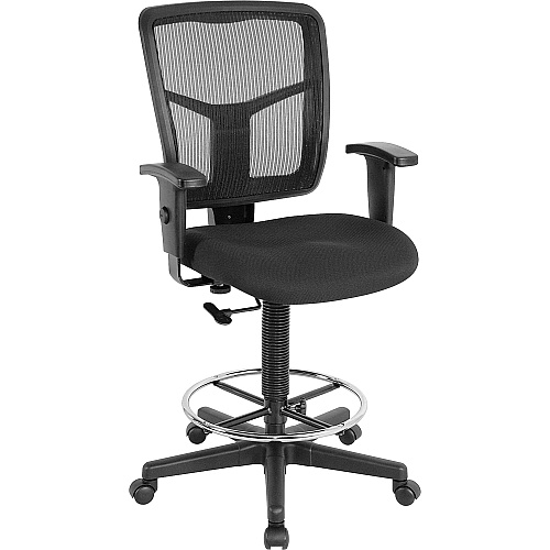 Lorell Ratchet Back Mesh Mid-Back Stool Black Seat Color - Fabric Seat Material - Black Back Color - Mesh Back Material - 5-star Base - Black - 1 Each (LLR86801)