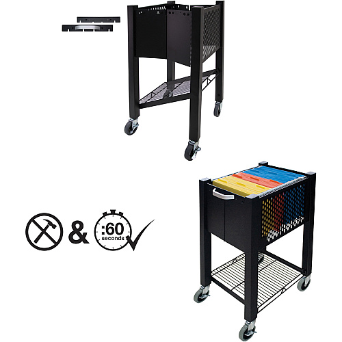 Vertiflex InstaCart Sidekick File Cart 4 Casters - 2.75" Caster Size - Steel - 15.50" Width x 13.75" Depth x 26.25" Height - Black - 1 Each (VF53002)
