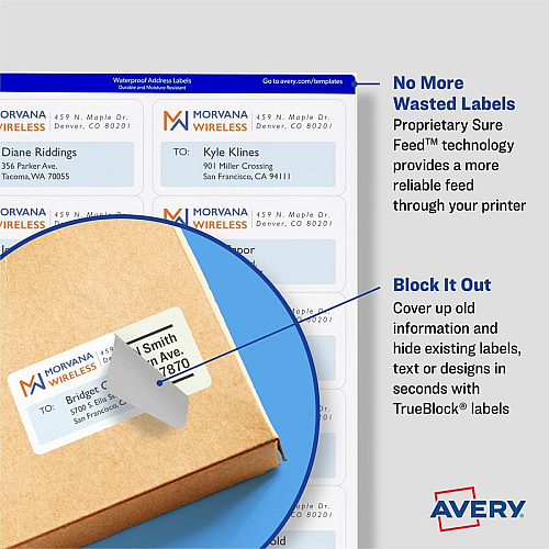 Avery&reg; Printable Shipping Labels, 2.5" x 4" , 800 Labels 2 1/2" Width x 4" Length - Permanent Adhesive - Rectangle - Laser - White - Paper - Durable - 8 / Sheet - 100 Total Sheets - 800 Total Label(s) - 800 / Box (5817)
