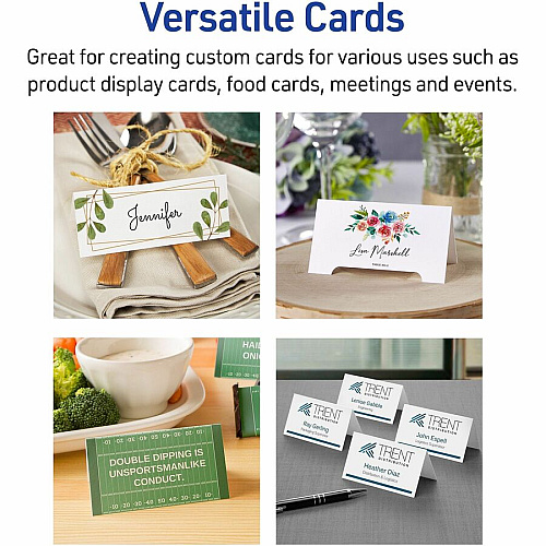 Avery&reg; Sure Feed Embossed Tent Cards 79 Brightness - Letter - 8 1/2" x 11" - 65 lb Basis Weight - 176 g/m² Grammage - Embossed, Matte - Rounded Corner, Heavyweight, Printable, Smooth Edge, Pre-scored, Foldable, Jam-free, Double-sided, Micr (5914)