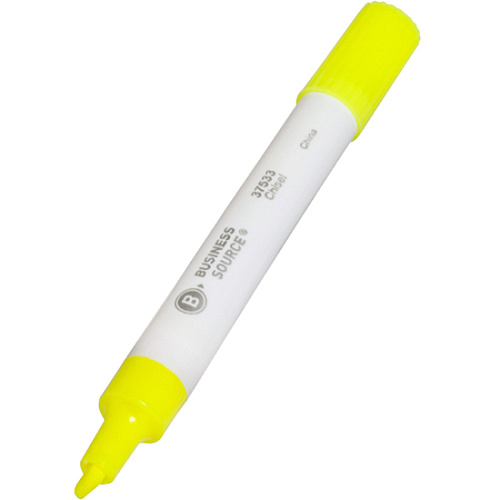 Business Source Chisel Tip Yellow Value Highlighter Chisel Marker Point - Yellow Ink - White Barrel - 1 Dozen (BSN37533)
