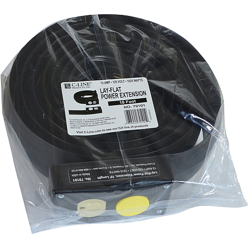 C-Line Lay-Flat Power Extension / Cord Cover 16 Gauge - 125 V AC / 13 A - Black - 10 ft Cord Length - 1 Each (79101)