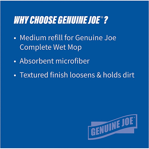 Genuine Joe Microfiber Wet Mophead Refill Medium - MicroFiber - Blue - 1 Each (GJO47539)
