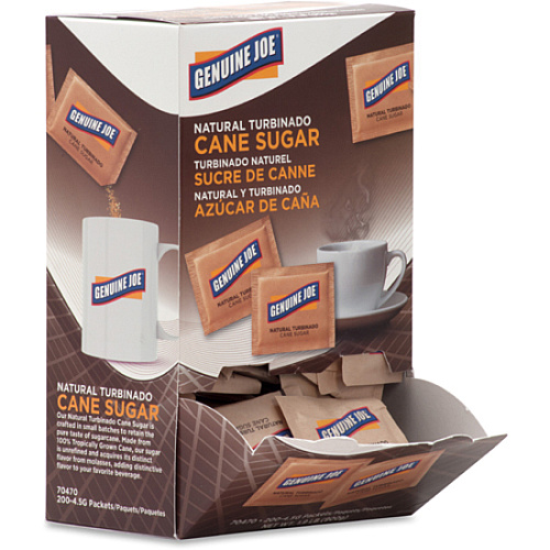 Genuine Joe Turbinado Natural Cane Sugar Packets 0.159 oz (4.5 g) - Molasses Flavor - Natural Sweetener - 200 / Box (GJO70470)