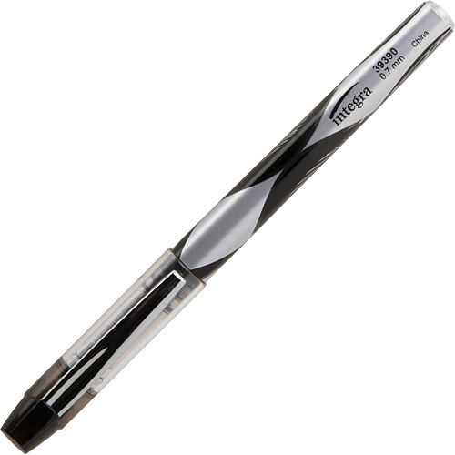 Integra Liquid Ink Rollerball Pens 0.5 mm Extra Fine Pen Point - Black Ink - Black Barrel - Metal Tip - 1 Dozen (39390)