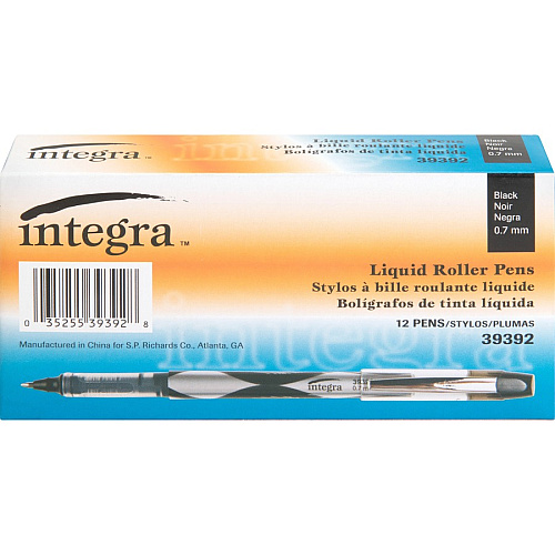 Integra Liquid Ink Rollerball Pens 0.7 mm Fine Pen Point - Black Ink - Black Barrel - Metal Tip - 1 Dozen (39392)