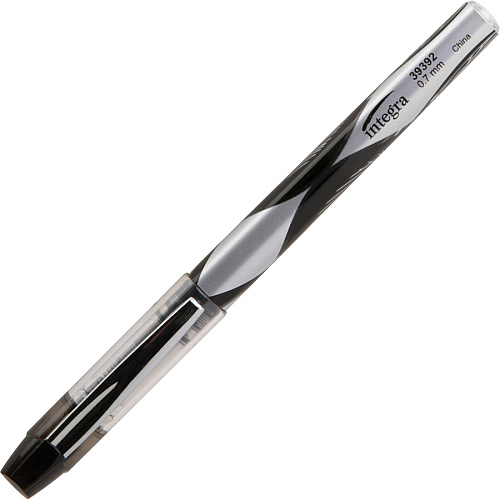 Integra Liquid Ink Rollerball Pens 0.7 mm Fine Pen Point - Black Ink - Black Barrel - Metal Tip - 1 Dozen (39392)
