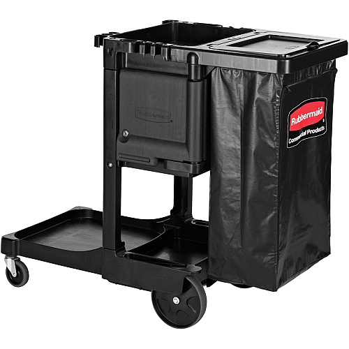 Rubbermaid Commercial Executive Janitor Cleaning Cart 3 Shelf - 8" , 4" Caster Size - 21.75" Width x 46" Depth x 38" Height - Black - 1 Each (1861430)