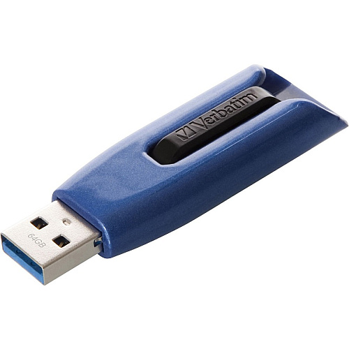 Verbatim 128GB Store 'n' Go V3 Max USB 3.0 Flash Drive - Blue 128 GB - USB 3.0 - 175 MB/s Read Speed - 80 MB/s Write Speed - Blue, Black - Lifetime Warranty - 1 Each (49808)