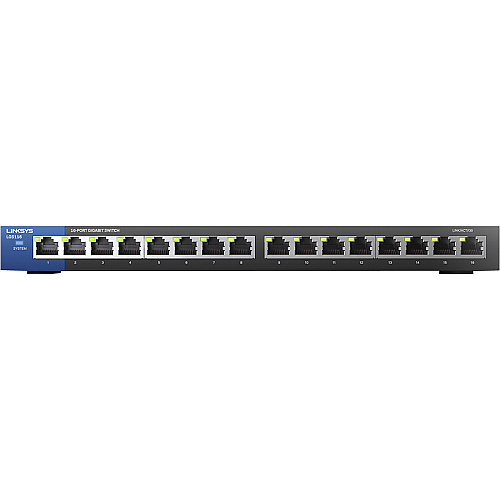 Linksys 16-Port Desktop Gigabit Switch 16 Ports - 10/100/1000Base-T - 2 Layer Supported - Twisted Pair - Desktop, Wall Mountable - Lifetime Limited Warranty (LGS116)