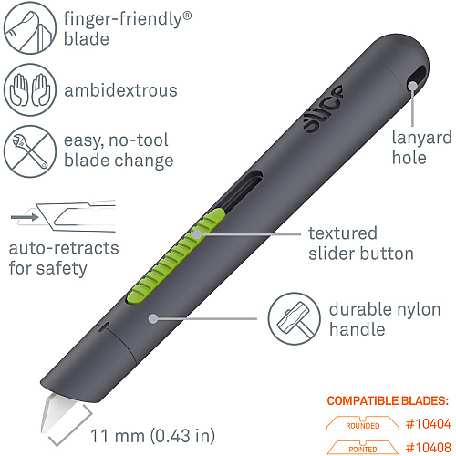 Slice Pen Cutter Auto-Retractable 0.7" Height x 0.7" Width x 5.3" Length - Retractable, Anti-magnetic, Rust Resistant - Ceramic - 1 Each (10512)