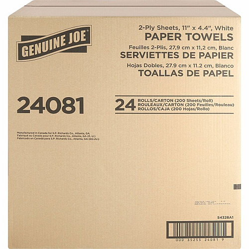 Genuine Joe Kitchen Roll Flexible Size Towels 2 Ply - 1 5/8" Core - White - 24 / Carton (GJO24081)