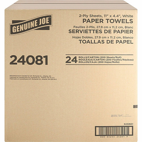 Genuine Joe Kitchen Roll Flexible Size Towels 2 Ply - 1 5/8" Core - White - 24 / Carton (GJO24081)