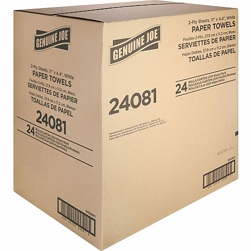 Genuine Joe Kitchen Roll Flexible Size Towels 2 Ply - 1 5/8" Core - White - 24 / Carton (GJO24081)