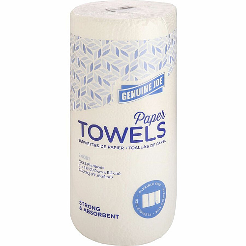 Genuine Joe Kitchen Roll Flexible Size Towels 2 Ply - 1 5/8" Core - White - 24 / Carton (GJO24081)