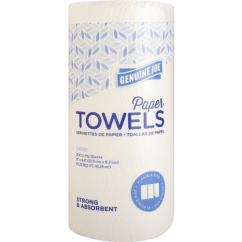 Genuine Joe Kitchen Roll Flexible Size Towels 2 Ply - 1 5/8" Core - White - 24 / Carton (GJO24081)