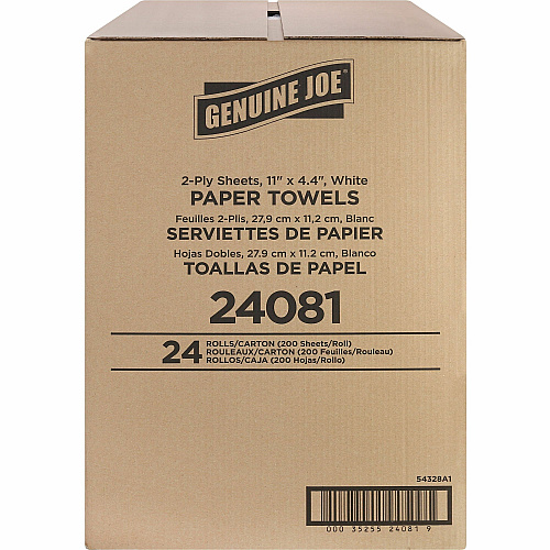 Genuine Joe Kitchen Roll Flexible Size Towels 2 Ply - 1 5/8" Core - White - 24 / Carton (GJO24081)