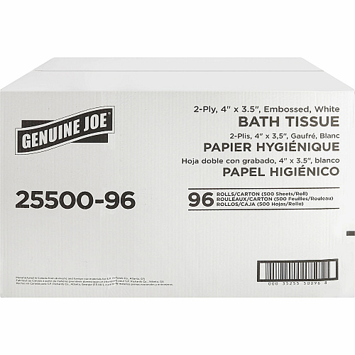 Genuine Joe® Standard Toilet Paper, 2-Ply, 500 Sheets, 96 Rolls (GJO2550096)