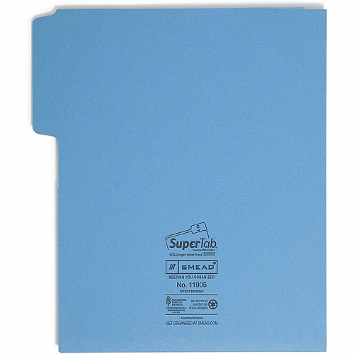 Smead SuperTab 1/3 Tab Cut Letter Recycled Top Tab File Folder 8 1/2" x 11" - 3 Internal Pocket(s) - 11 pt. - 1 Plys - Blue, Red, Green, Yellow - Flap - 10% Recycled - 12 / Pack (11905)